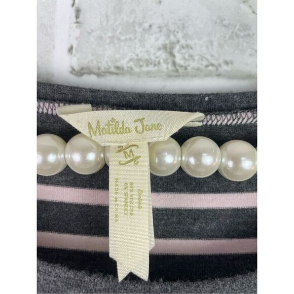 Matilda Jane Top Womens Medium Gray Pink Tunic Stripe Swing Long Sleeve Stretch - Picture 3 of 6